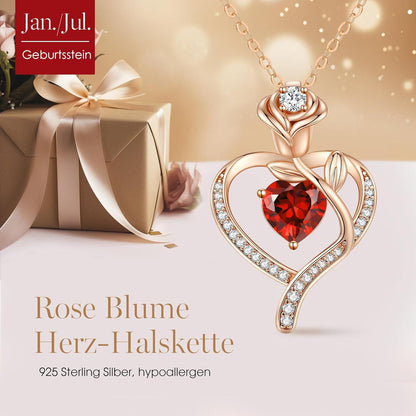 Herzhalskette Damen Roségold 925 Silber Geburtsstein Geschenk