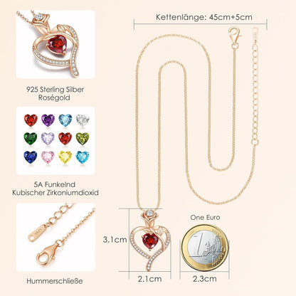 CDE Halskette Damen Rosegold Herz Kette Sterling Silber 925 Geburtsstein Geschenke