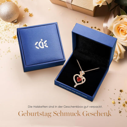 Halskette Damen Rosegold Herz 925 Silber Geburtsstein Geschenke