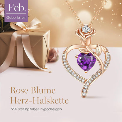 Herz Halskette Damen Rosegold mit Geburtsstein Sterling Silber 925
