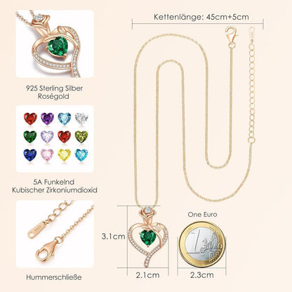 Halskette Damen Rosegold Herz mit Geburtsstein Sterling Silber 925