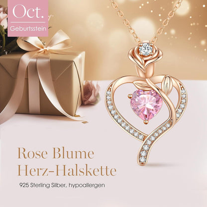 Halskette Damen Rosegold Herz mit Geburtsstein Sterling Silber 925