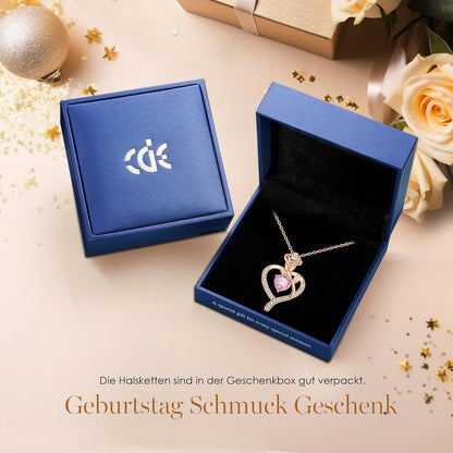 Halskette Damen Rosegold Herz mit Geburtsstein Sterling Silber 925