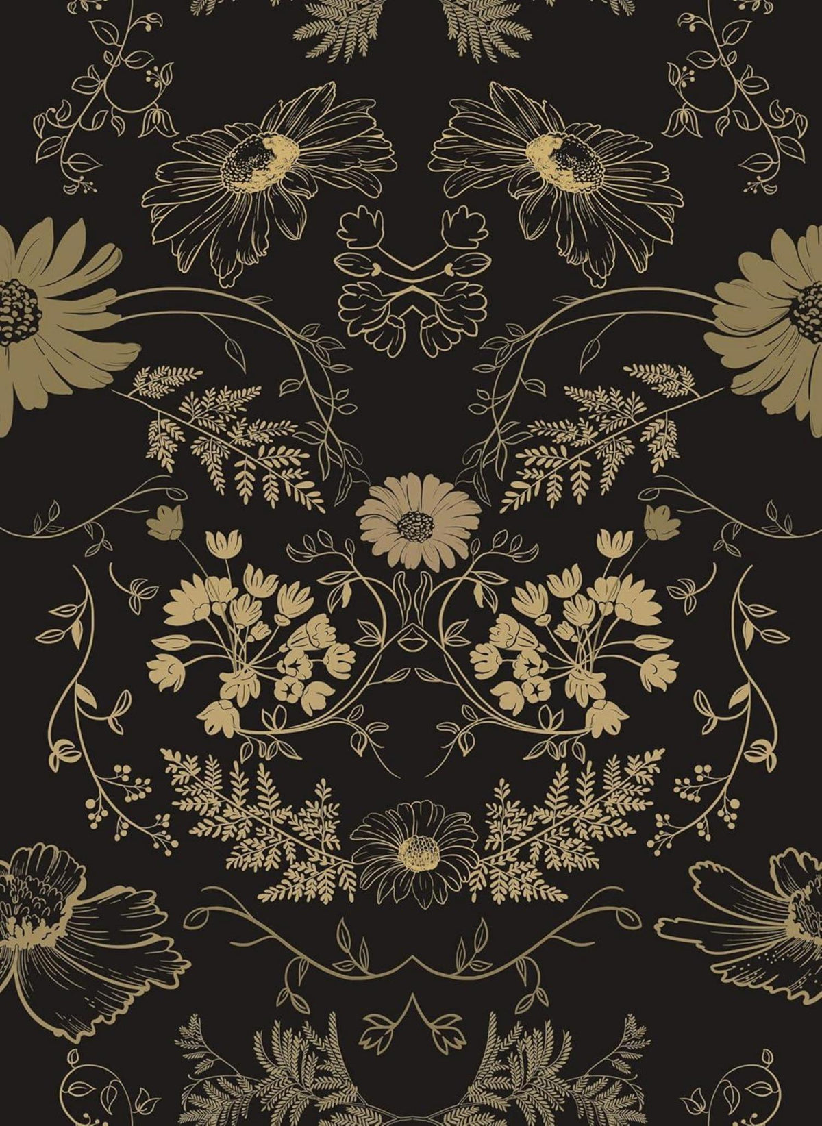 Selbstklebende Tapete Blume Schwarz Gold 0.4W x 10L m