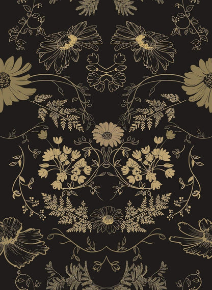 Selbstklebende Tapete Blume Schwarz Gold 0.4W x 10L m
