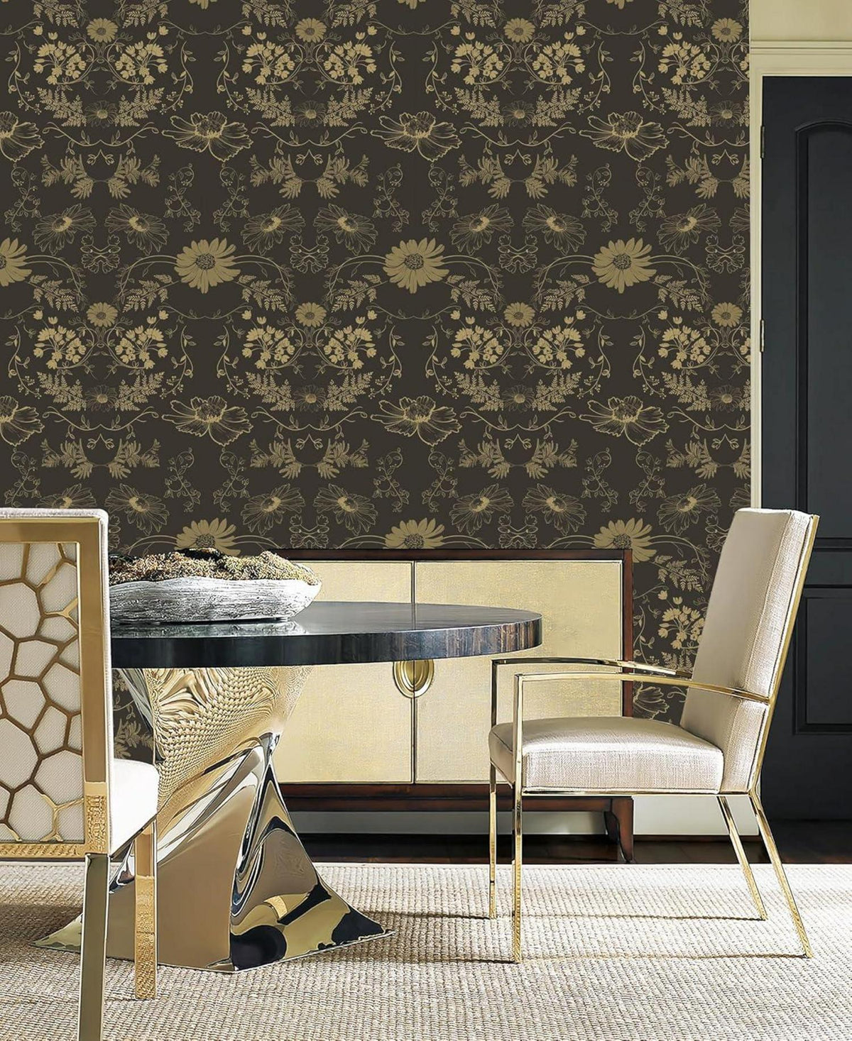Selbstklebende Tapete Blume PVC Vinyl Möbelfolie Schwarz Gold 10m