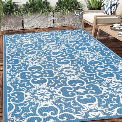 Outdoor Teppich 150x245cm Wetterfest Kunststoff Wendbar für Garten Terrasse