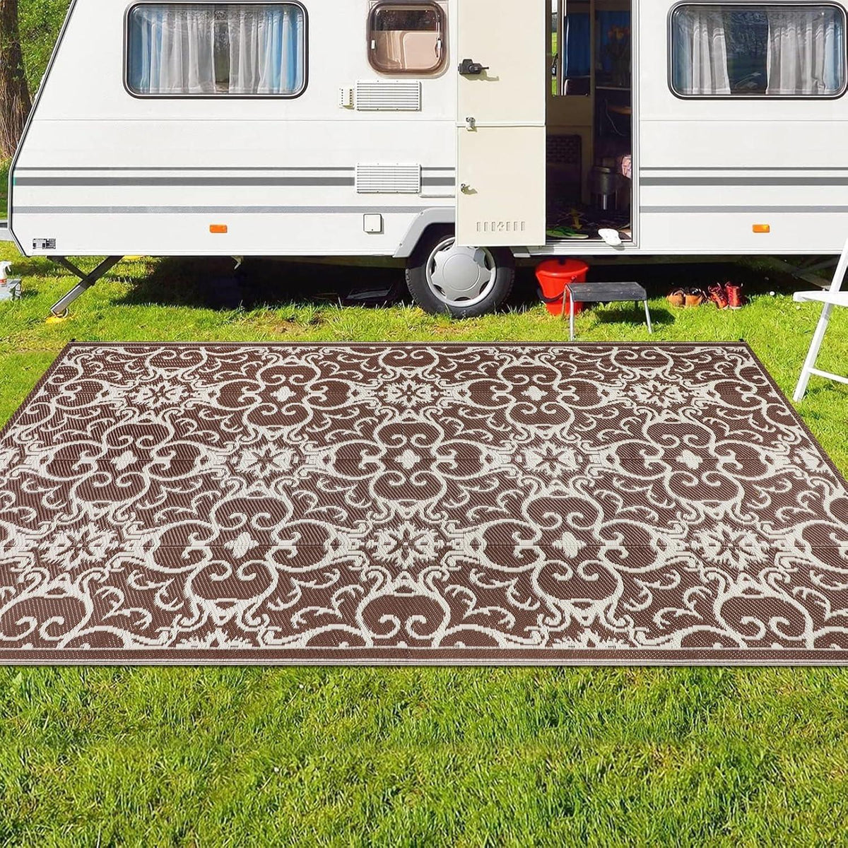 Outdoor Teppich 150x245 cm Kunststoff Wetterfest Wendbar Leicht