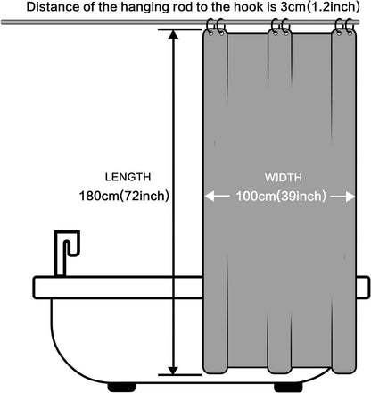 Schmaler Duschvorhang Schwarz 100x180 Polyester Stoff, Wasserabweisend