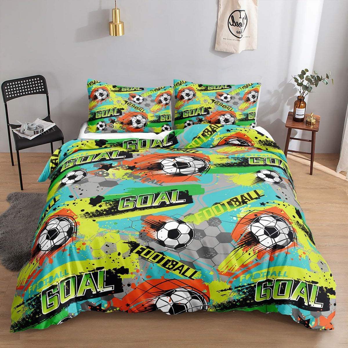 Fußball Bettwäsche Set für Kinder – Graffiti Cartoon Design 200x200cm