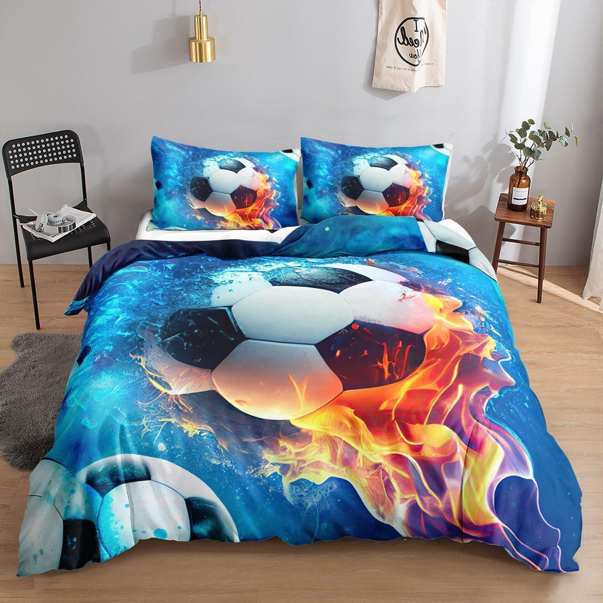 Fußball Bettwäsche Set für Kinder – Flammen Design 200x200 cm