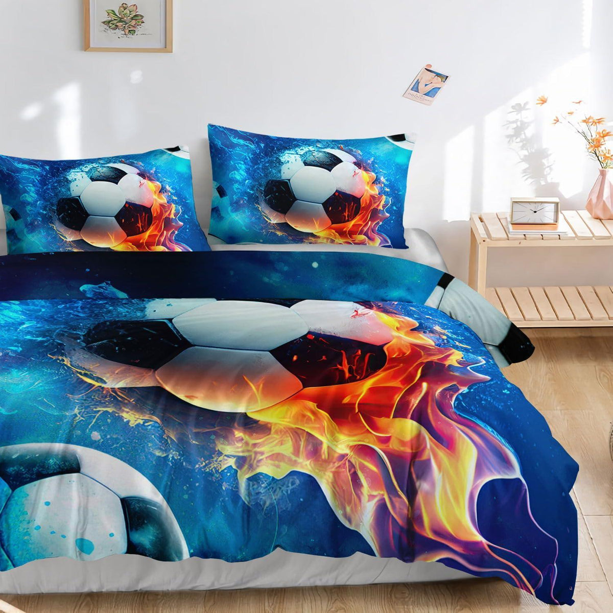 Fußball Bettwäsche Set für Kinder – Flammen Design 200x200 cm