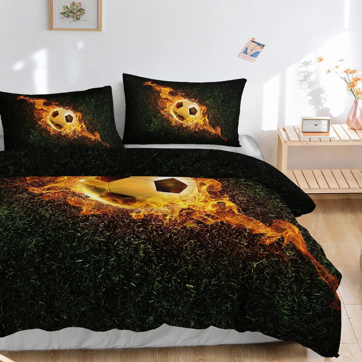 Fußball Bettwäsche Set für Kinder – Flammen Design 200x200 cm