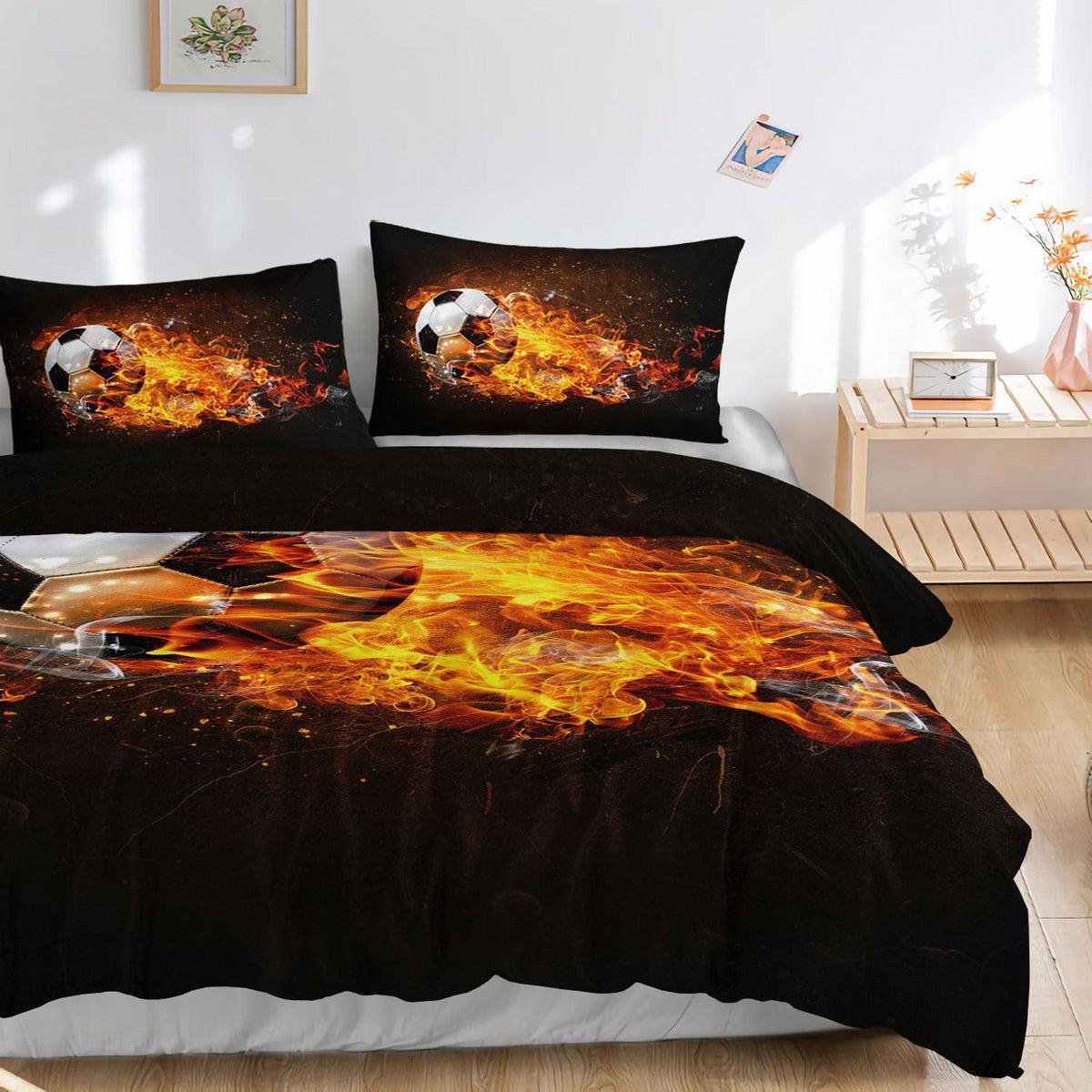 Fußball Bettwäsche Set für Kinder – Flammen Design 200x200cm