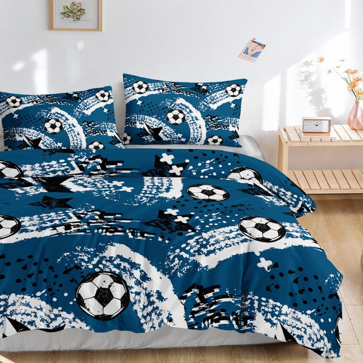 Fußball Bettwäsche Set für Kinder – Blauer Graffiti-Druck 200x200cm