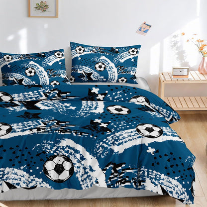 Fußball Bettwäsche Set für Kinder – Blauer Graffiti-Druck 200x200cm