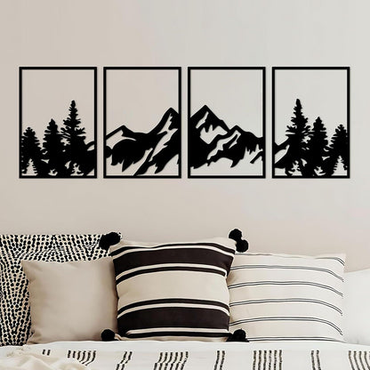 Metall Berg Wandkunst Set 4 Stück Bergwald Deko Gemälde