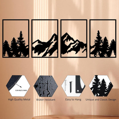 Metall Berg Wandkunst Set 4 Stück Bergwald Deko Gemälde