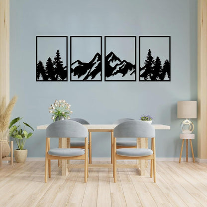 Metall Berg Wandkunst Set 4 Stück Bergwald Deko Gemälde