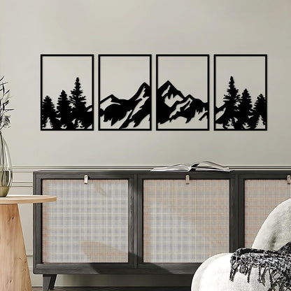 Metall Berg Wandkunst Set 4 Stück Bergwald Deko Gemälde