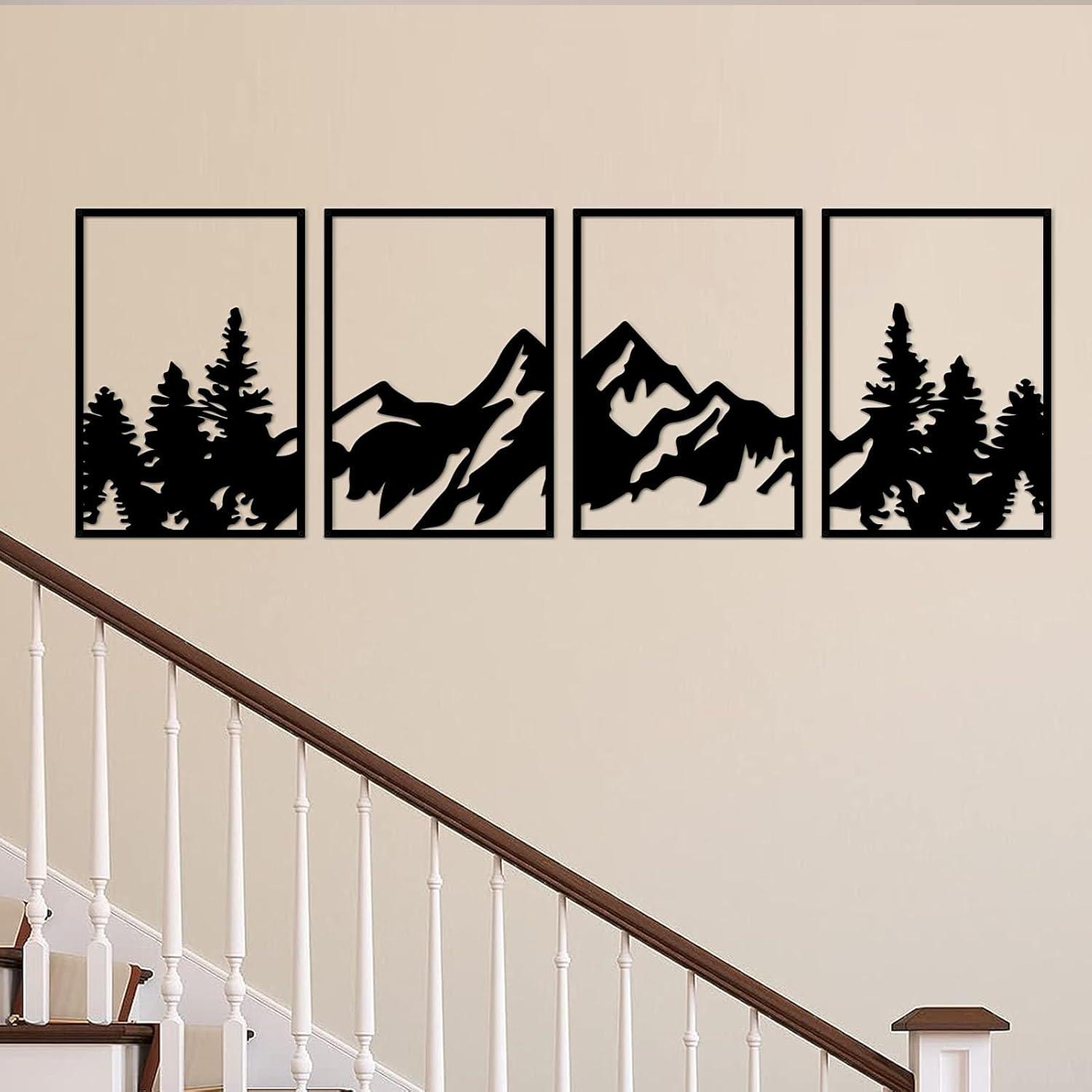 Metall Berg Wandkunst Dekor Set 4 Stück Wald Berge Rahmen Natur Eco
