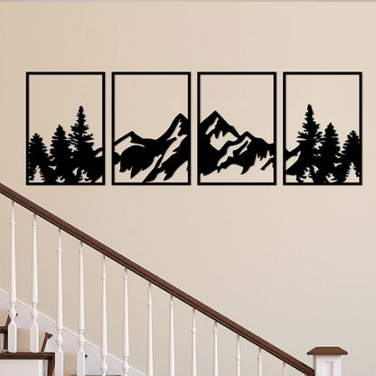 Metall Berg Wandkunst Dekor Set 4 Stück Wald Berge Rahmen Natur Eco