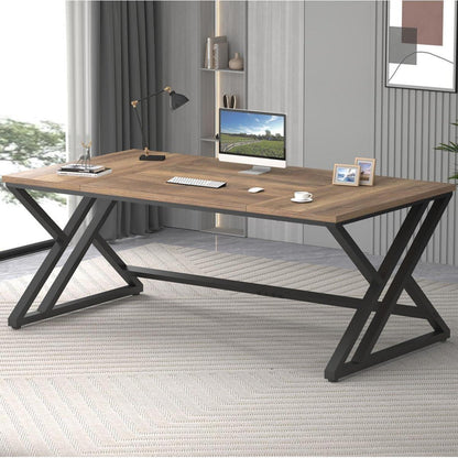 Rustikaler großer Industrie Computertisch Holz PC Arbeitszimmer Büro