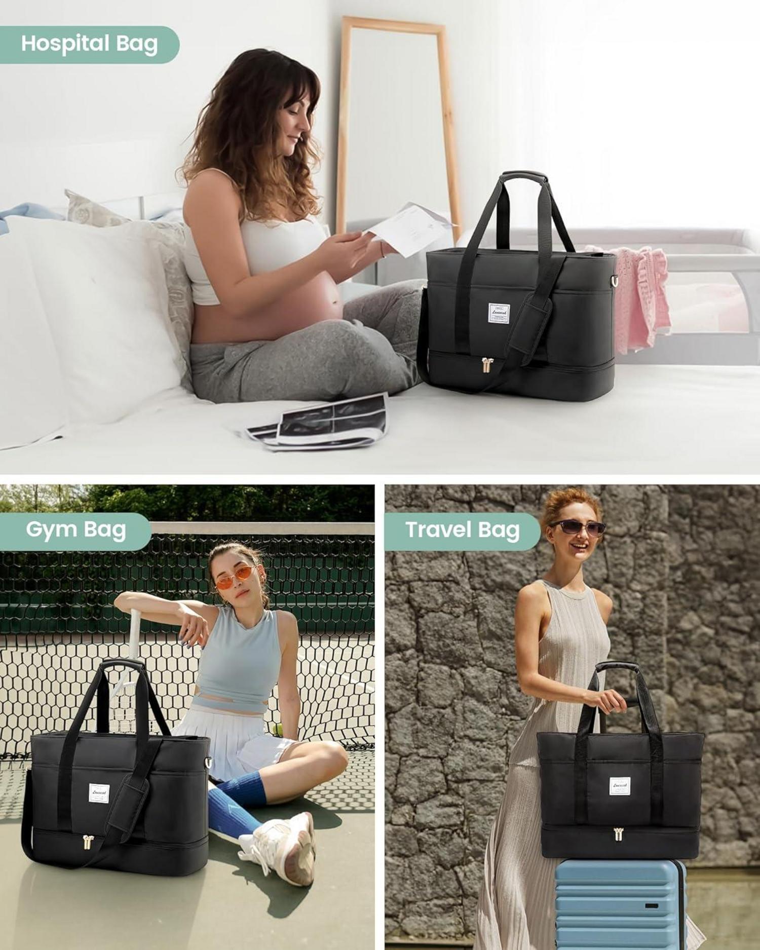Damen Reisetasche Wasserdicht Weekender mit Schuhfach Schwarz