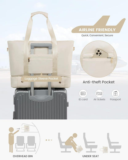 Weekender Reisetasche Damen Wasserdicht mit Schuhfach Beige