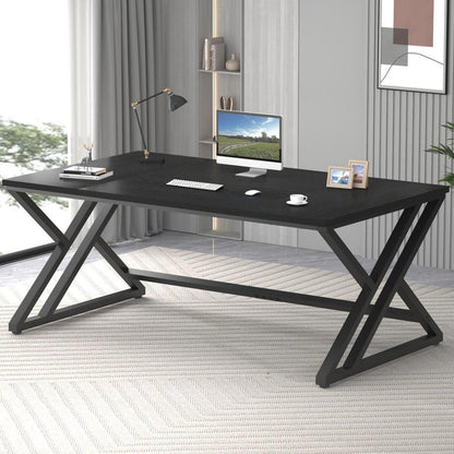 Schreibtisch 180x80 cm Holz Metall Eiche Optik Modern