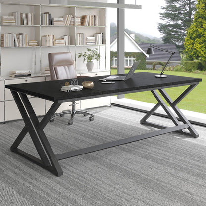 Schreibtisch 180x80 cm Holz Metall Eiche Optik Modern