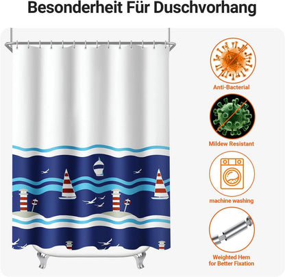 Duschvorhang Blaues Segel 100x180cm Antischimmel Textil mit Ösen 1er Pack