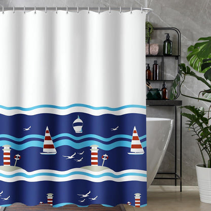 Duschvorhang Blaues Segel 100x180cm Wasserabweisend mit Beschwerter Saum