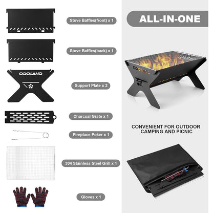 Camping-Feuerstelle und Grill mit Tragetasche, tragbare