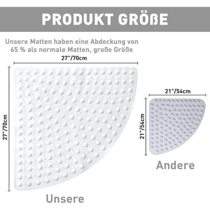 Rutschfeste Eckduschmatte 70x70 cm mit Saugnäpfen & Abfluss