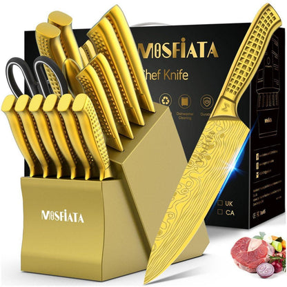 17-tlg. Messer Set mit Block | Edelstahl Titanbeschichtet | Geschenkbox