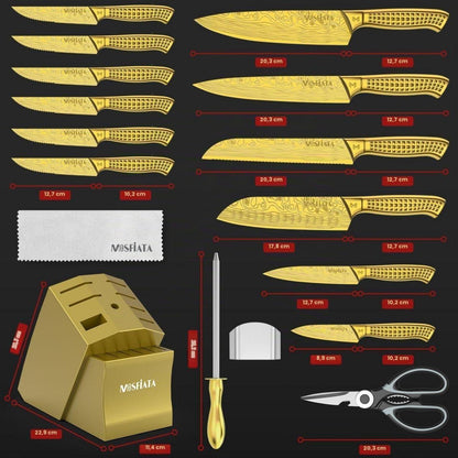 17-tlg. Messer Set mit Block | Edelstahl Titanbeschichtet | Geschenkbox