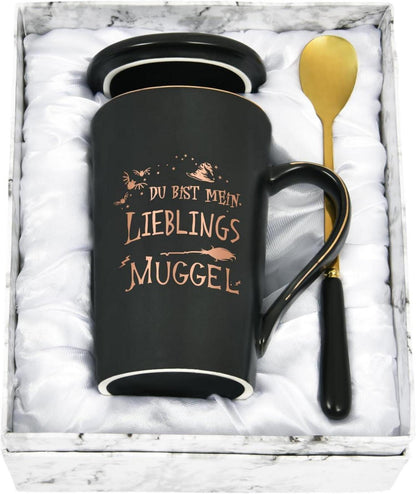 Lustige Marmor Kaffeetasse Geschenkbox 400ml Schwarz mit Spruch