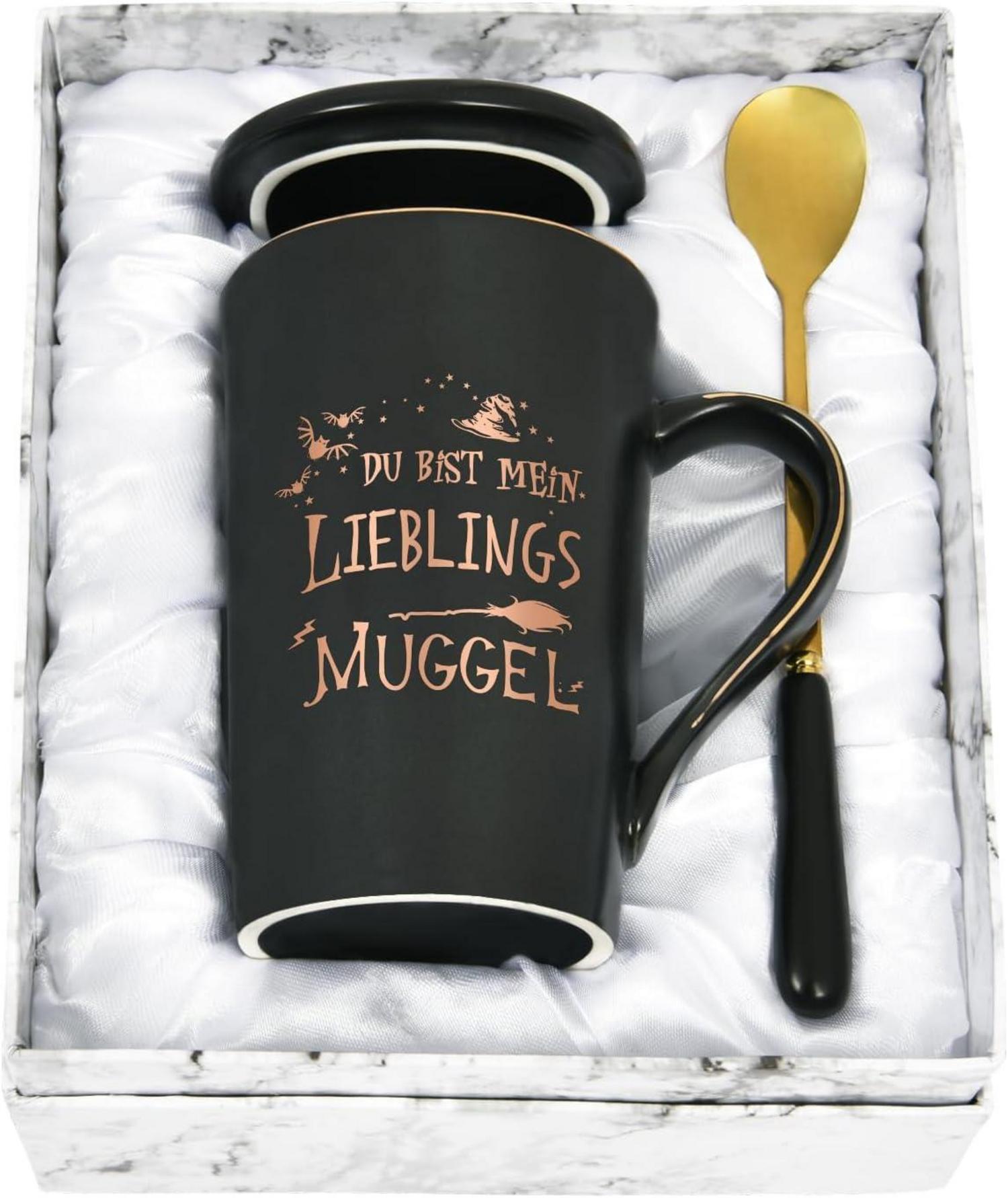 Lustige Marmor Kaffeetasse Geschenkbox 400ml Schwarz mit Spruch