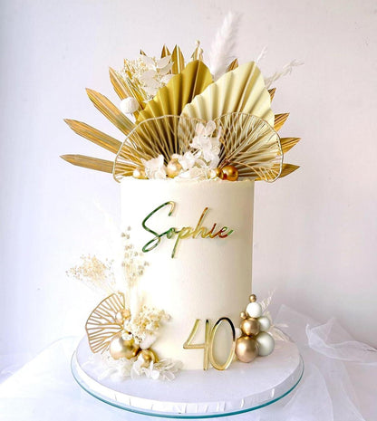 Champagne Gold Rose Leaf Cake Topper Set Birthday Boho Party