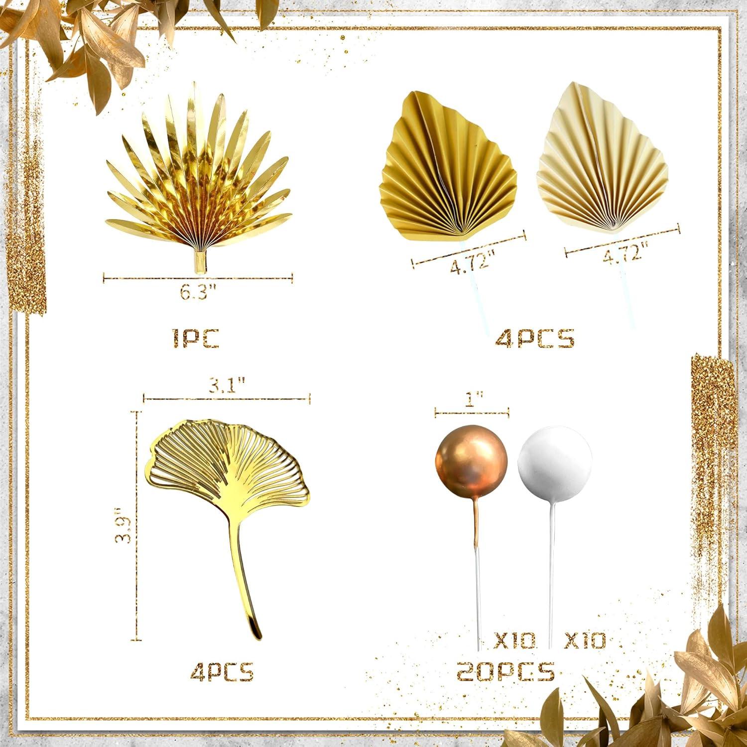 Goldene Palmblätter und Kugeln Cake Topper Set