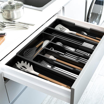 Schubladen Besteckkasten ausziehbar Besteckeinsatz Cutlery Organizer Schwarz