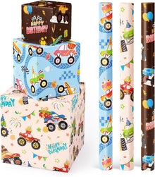 Monster Truck Geschenkpapier Set 3 Rollen 43x305cm Racing Geburtstag