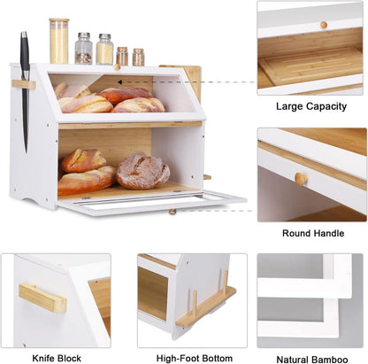 2-Etagen Bambus Brotkasten 50x25x37cm