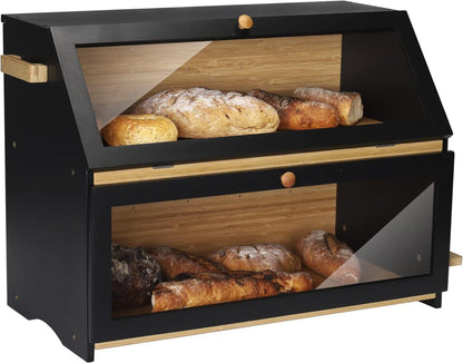 Brotkasten 2 Etagen Bambus Brotschneidebrett Lebensmittelecht