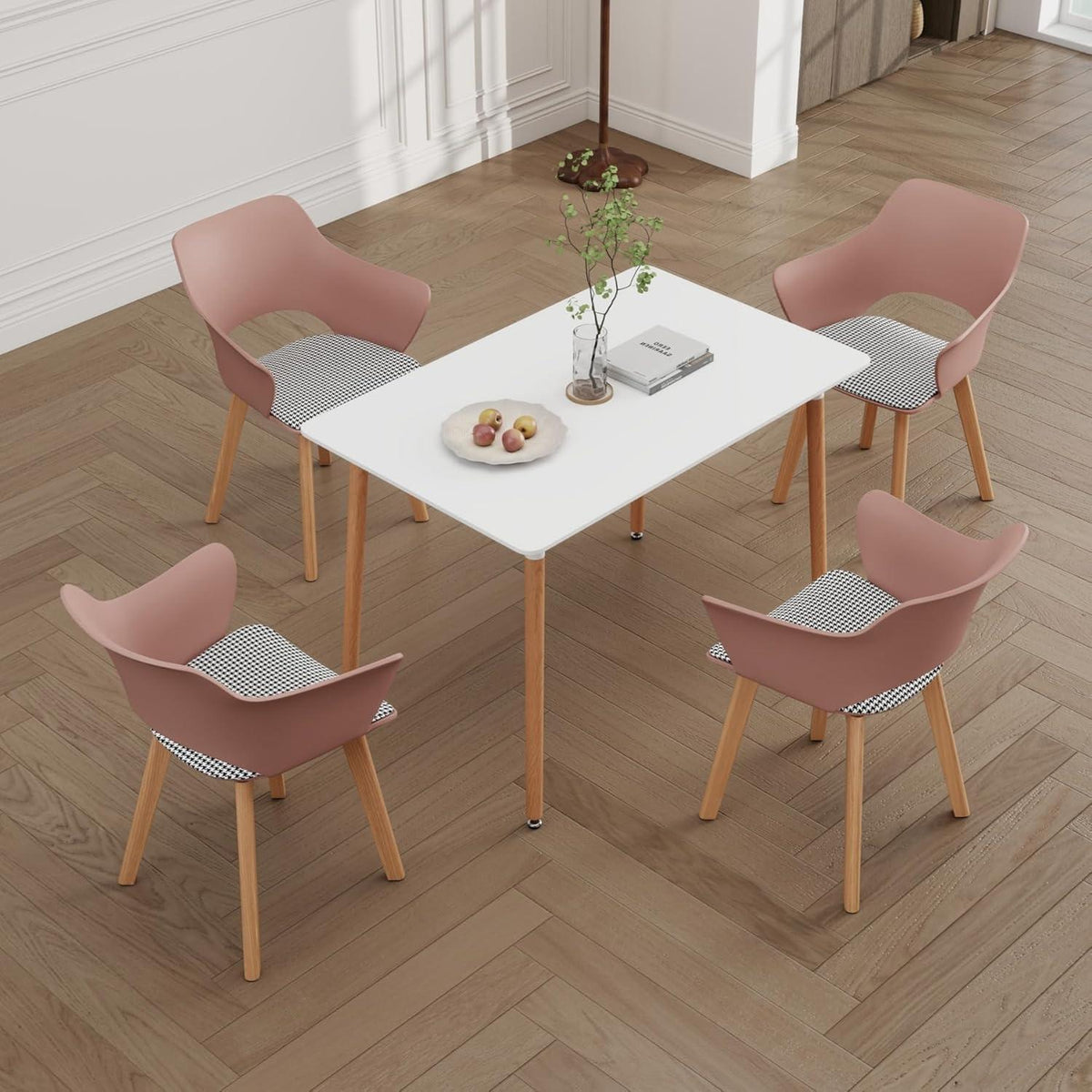 Esszimmerstuhl Set 4er-Pack, Stoff, Massivholzbeine, Bohnenpastell