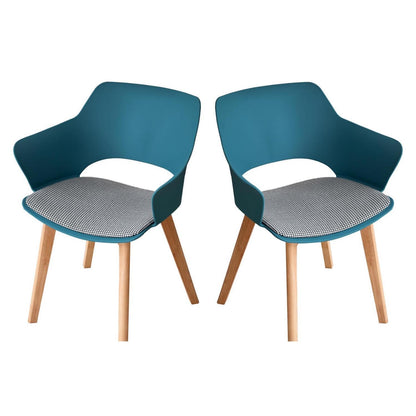 2er-Set Esszimmerstühle mit Stoffpolster & Massivholzbeinen - Seeblau