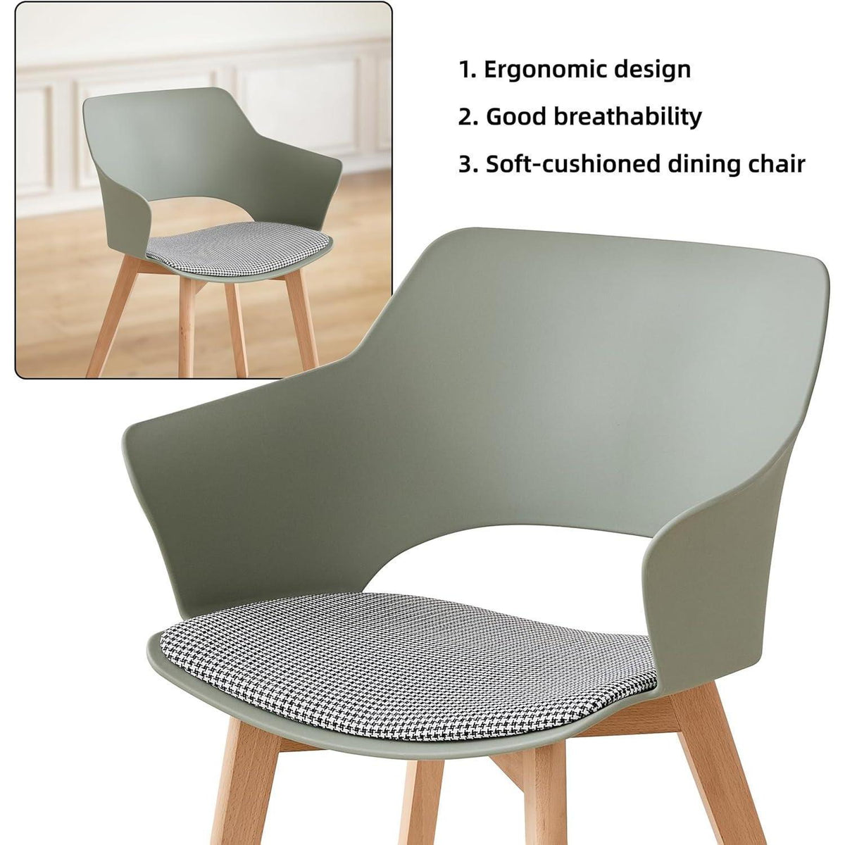 4er Set Esszimmerstühle Stoffbezug Weiß, Grün & Morandy