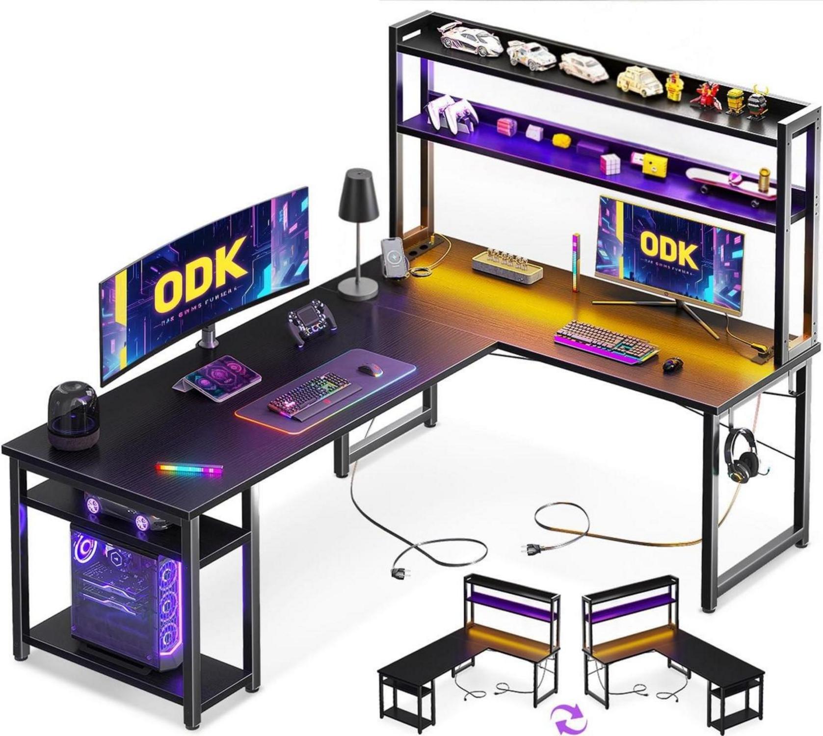 Gaming Schreibtisch LED USB Ladeanschluss Eckschreibtisch Stall