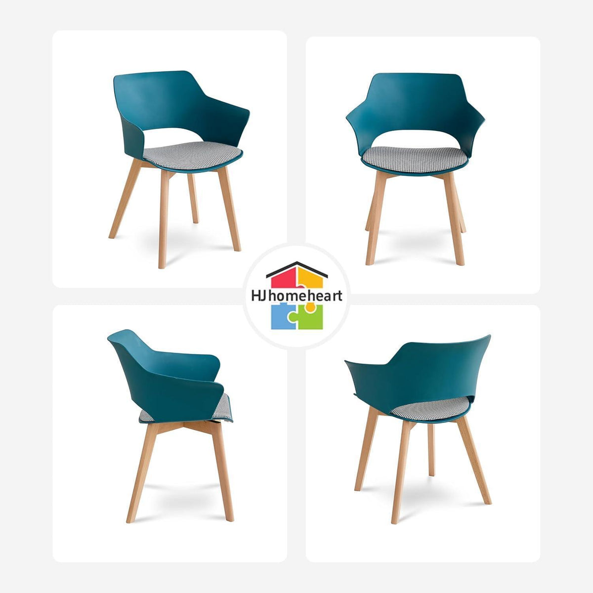 4er Set Esszimmerstühle mit Stoffpolster & Massivholzbeinen - Blau